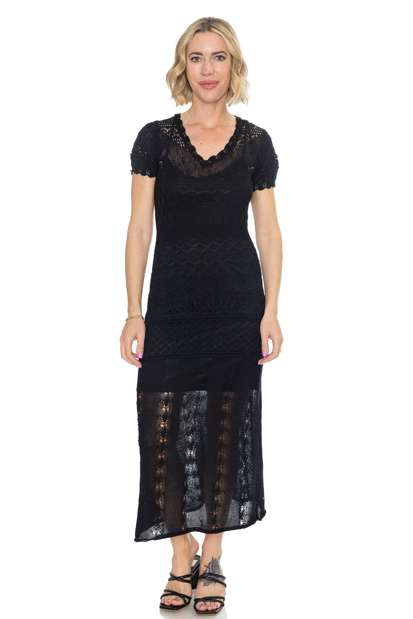 Crochet Knit Dress - Black
